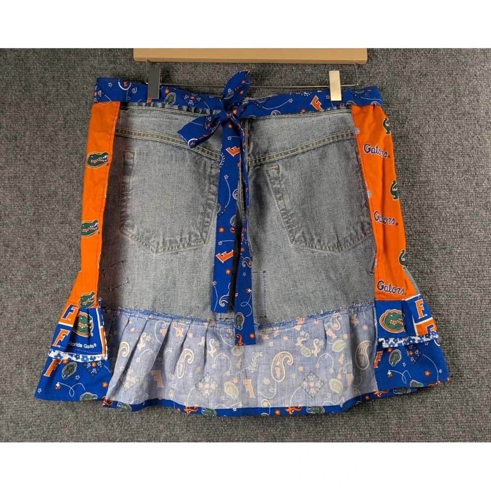 Handmade Florida Gators Upcycled Denim Patchwork Waist Apron Blue Orange NCAA